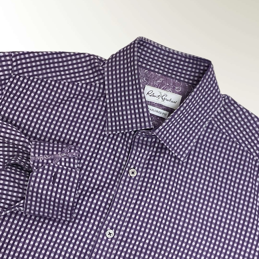 Robert Graham X Shirt Mens 41/16 Purple Plaid Tailored Fit Long Sleeve Button Up